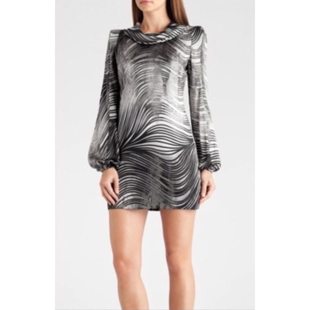 Guess By Marciano Black White Abstract Print Silk Cowl Neck Mini Dress Size S